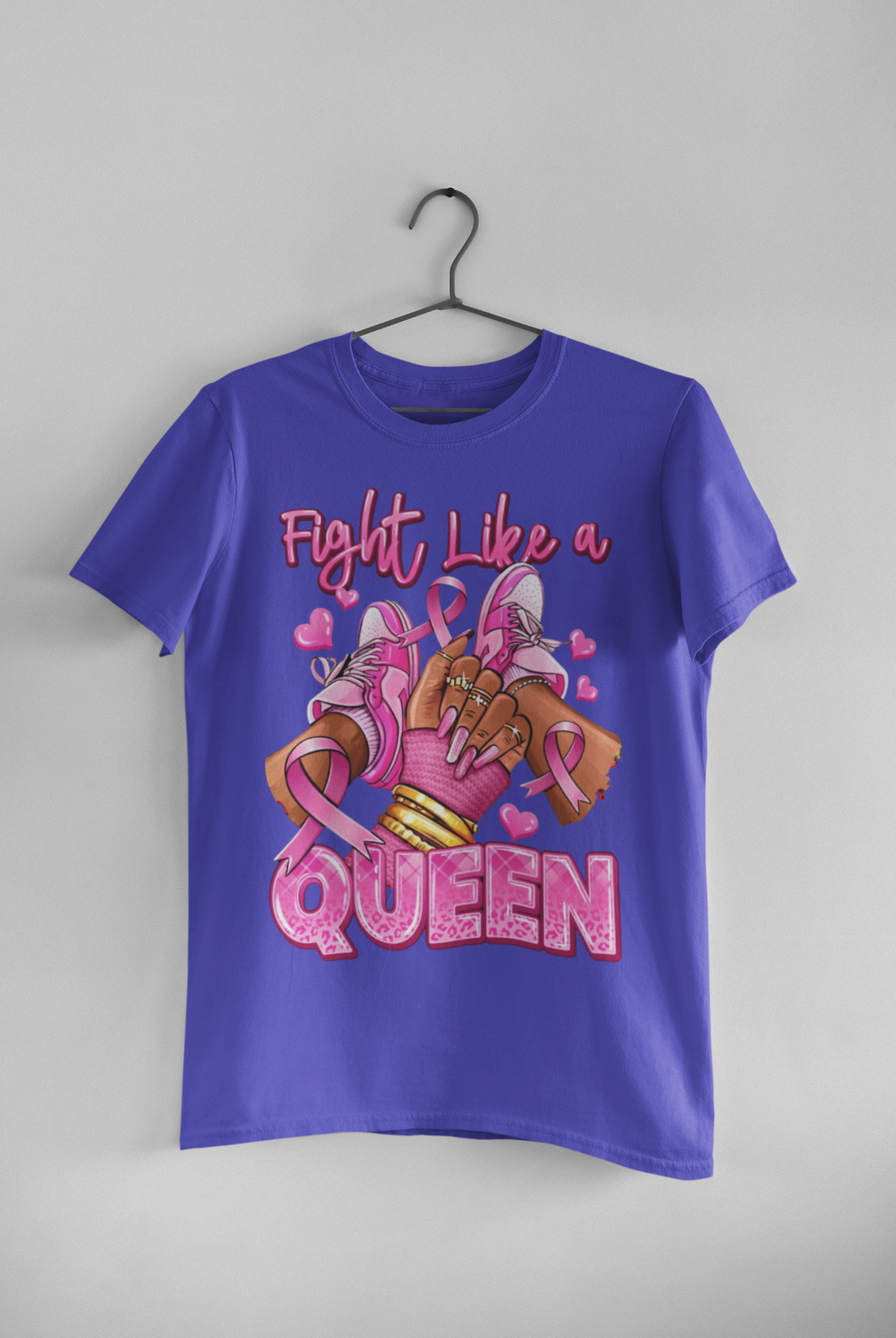 Purple t-shirt with 'Fight Like a Queen' graphic