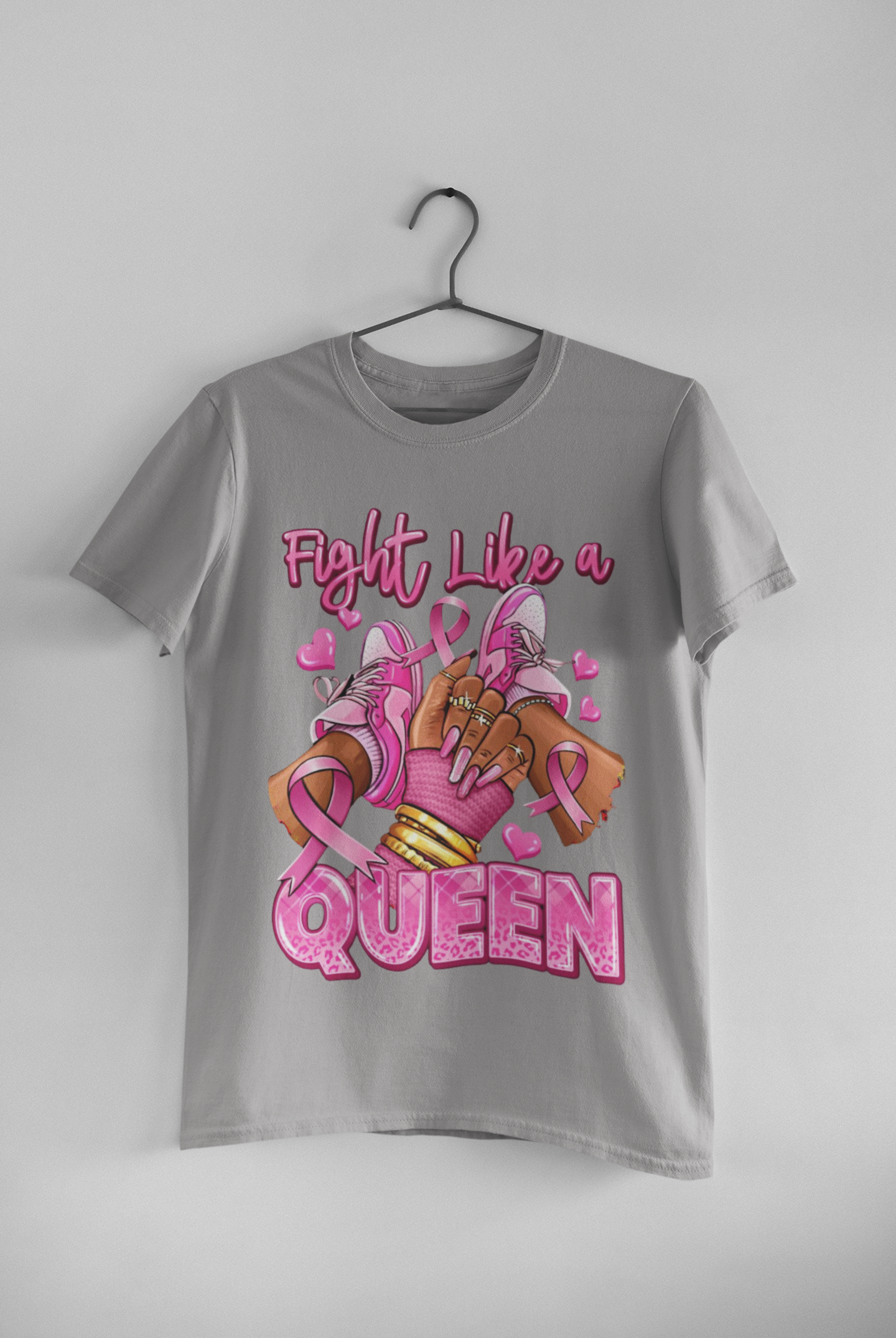 Heather Gray t-shirt with 'Fight Like a Queen' graphic 